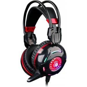 CASTI gaming cu microfon si control volum, A4Tech Bloody G300,  2x jack 3.5mm gold, banda de sustinere, cablu 220cm, negru+rosu